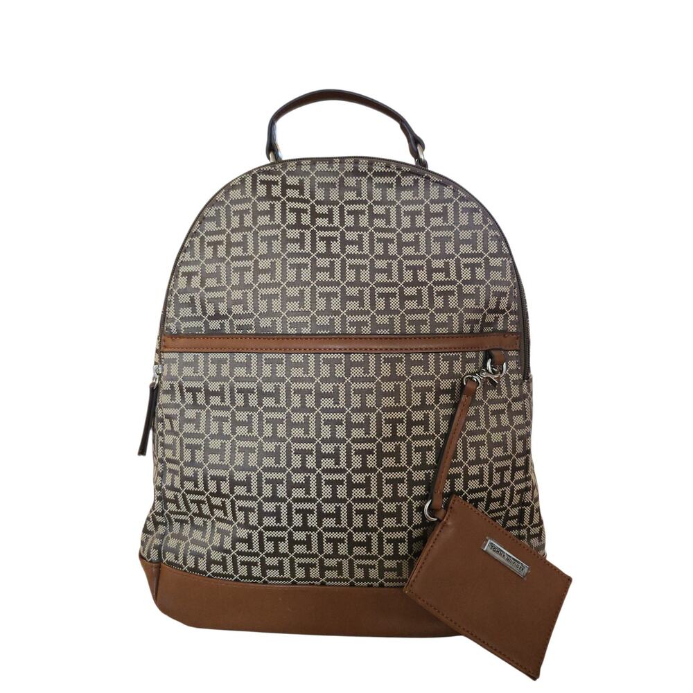 Tommy Hilfiger Brown Logo Pattern Backpack with Brand Card Adjustable Straps
